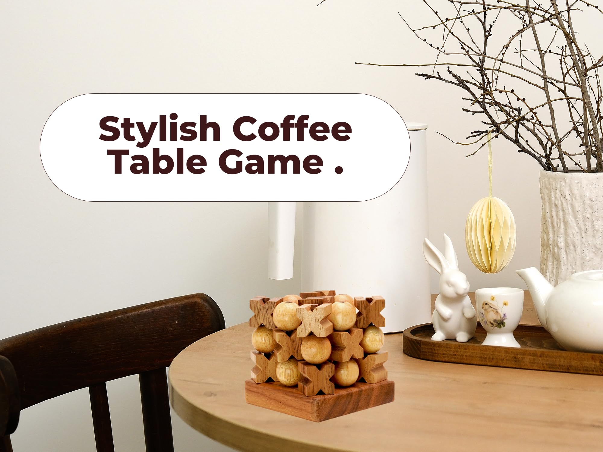 BSIRI 3D wooden tic tac toe family game night scene.
