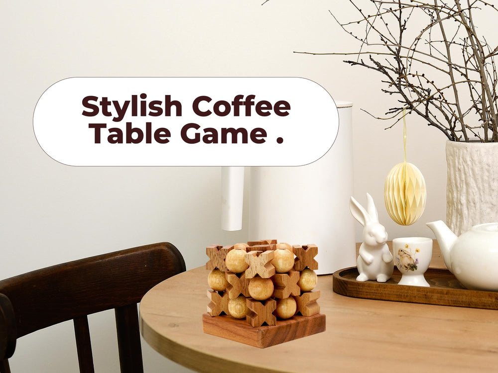 BSIRI 3D wooden tic tac toe family game night scene.
