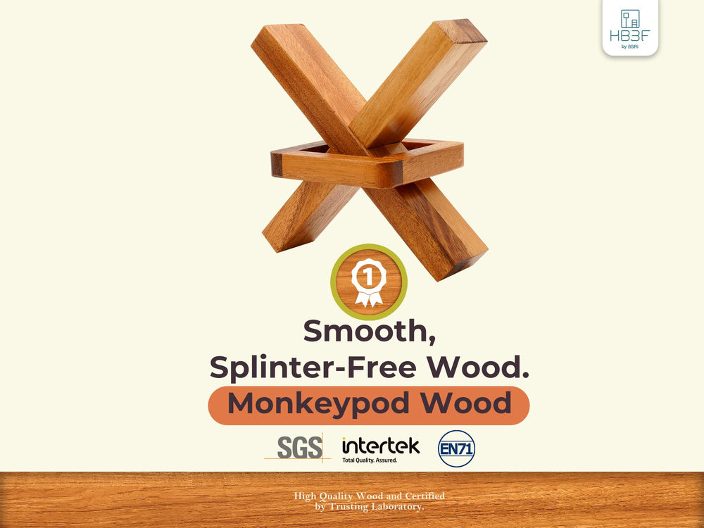 BSIRI cross-out trick-lock puzzle stimulates problem-solving on a wooden surface