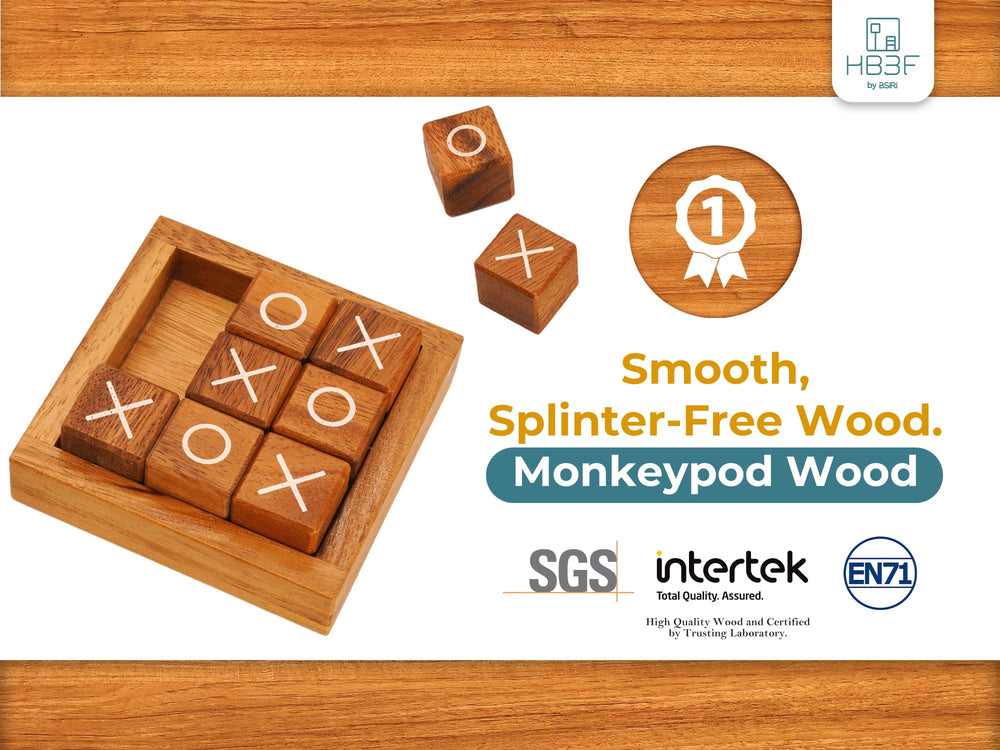 BSIRI multi-game wooden board with tic-tac-toe and checkers-inspired play.