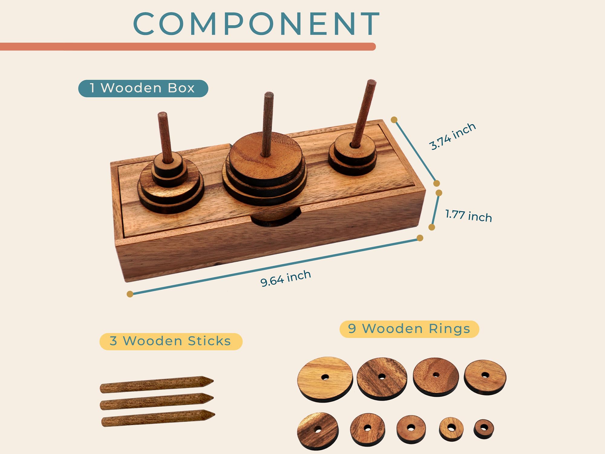 BSIRI nine-ring Hanoi Tower wooden educational game