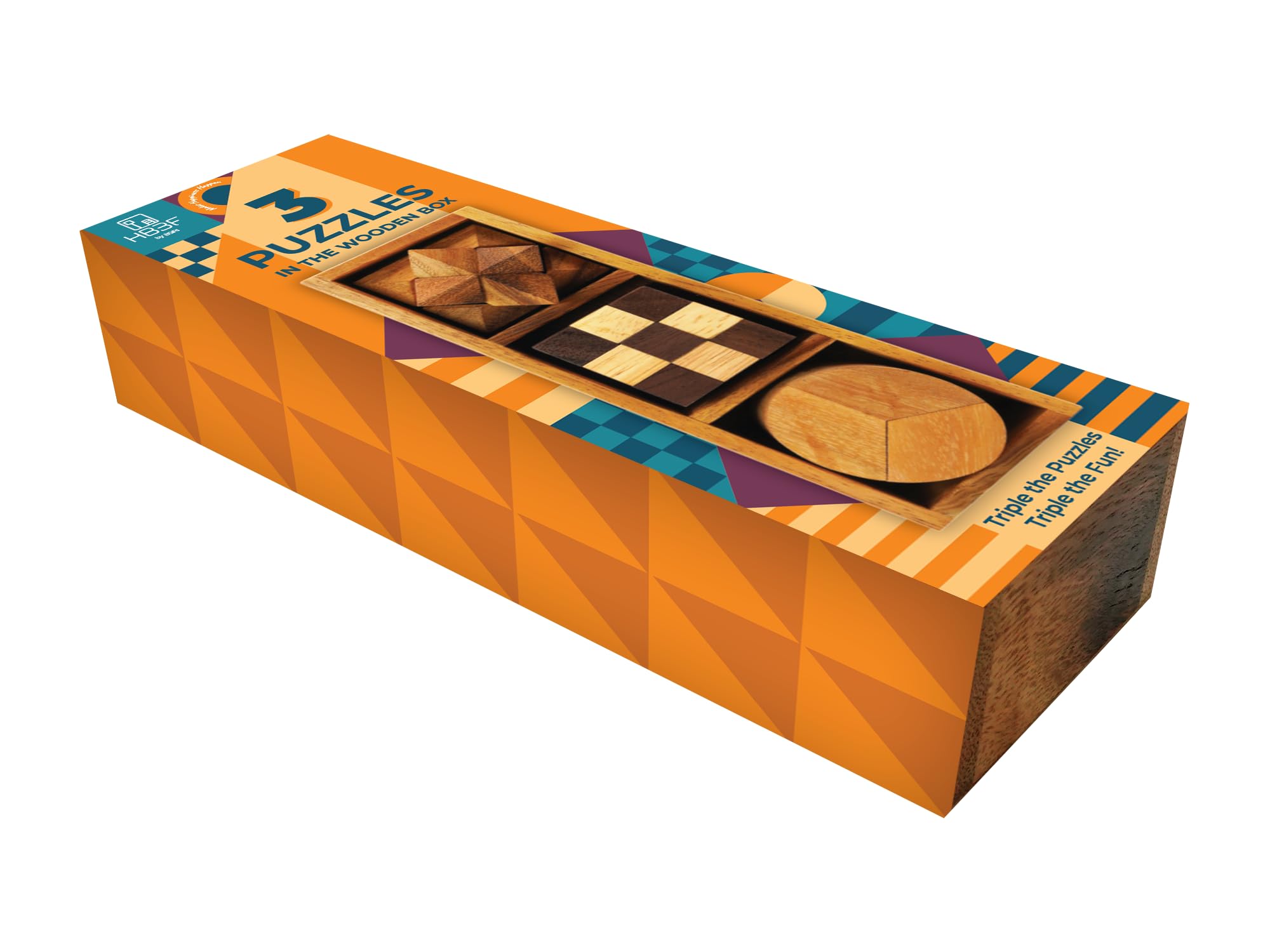 BSIRI patio-friendly display of wooden brain teasers on outdoor table