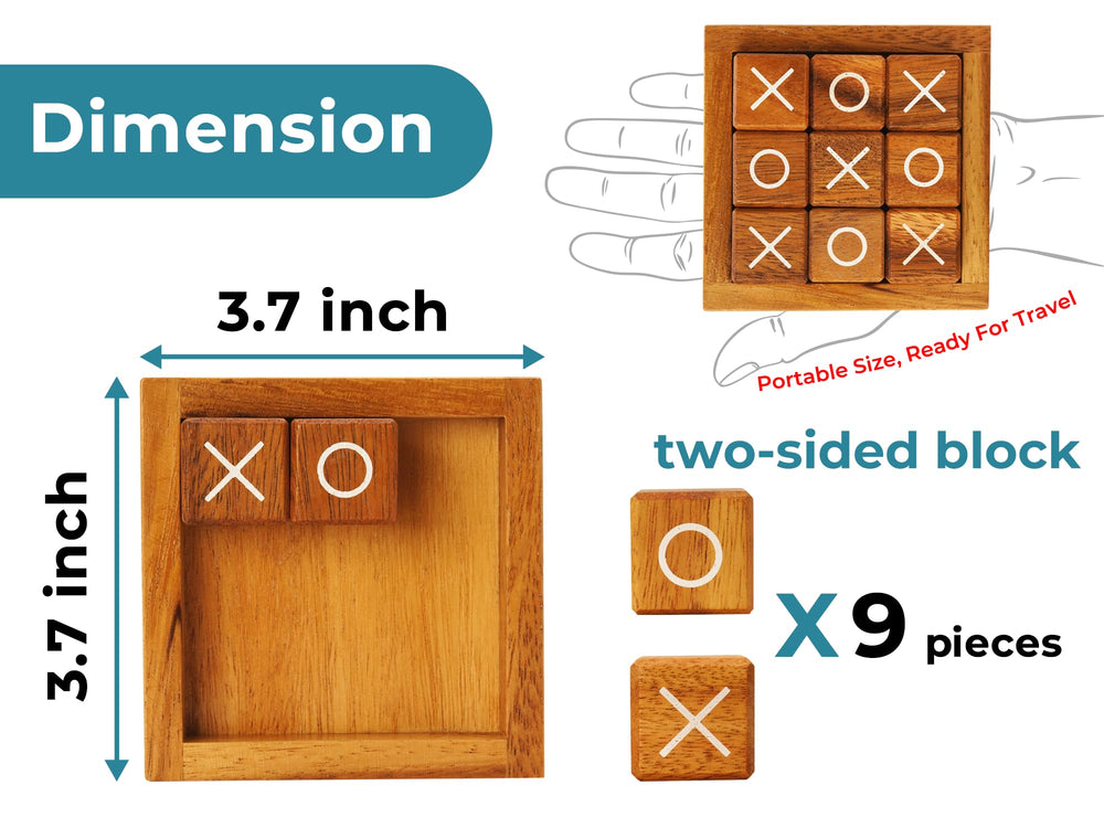BSIRI travel-size wooden tic-tac-toe game, easy to carry for trips.