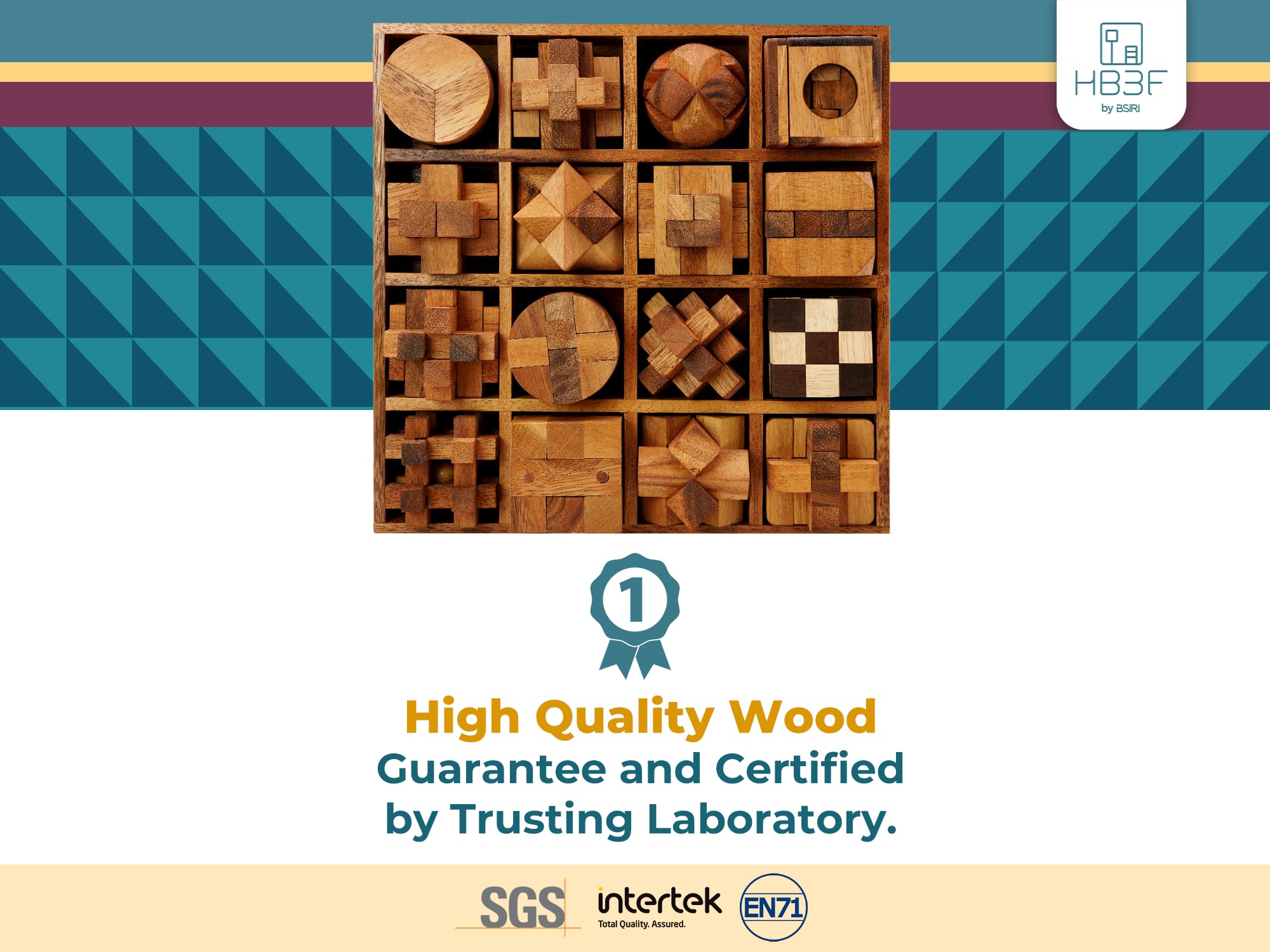BSIRI wooden brain teasers hand puzzle with durable construction for quiet, focused activity.