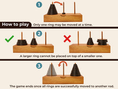 BSIRI wooden puzzle tower side view showing nine rings