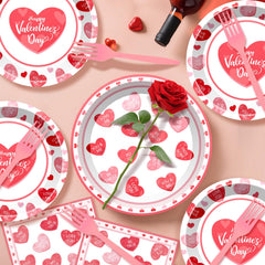 BSOMAM Valentines Day dessert plates 7-inch featuring pink hearts for dessert courses.