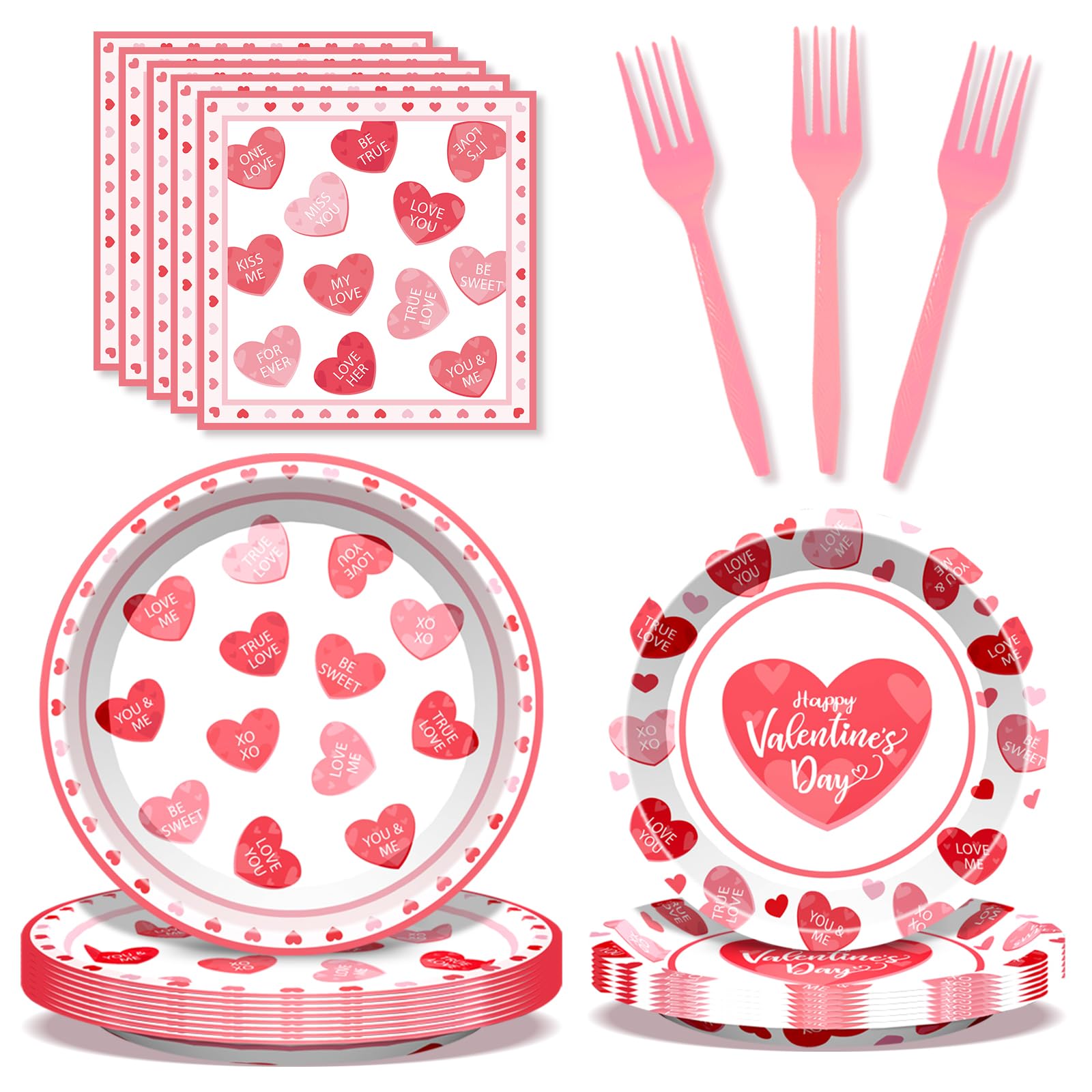 BSOMAM Valentines Day dinner plates 9-inch with bold red hearts for quick cleanup after celebrations.