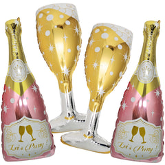 BSRESIN champagne bottle balloon 43in for a dramatic rose-gold centerpiece.
