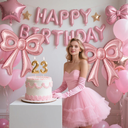 BSRESIN pink birthday balloon 16-inch adds playful birthday message to photos