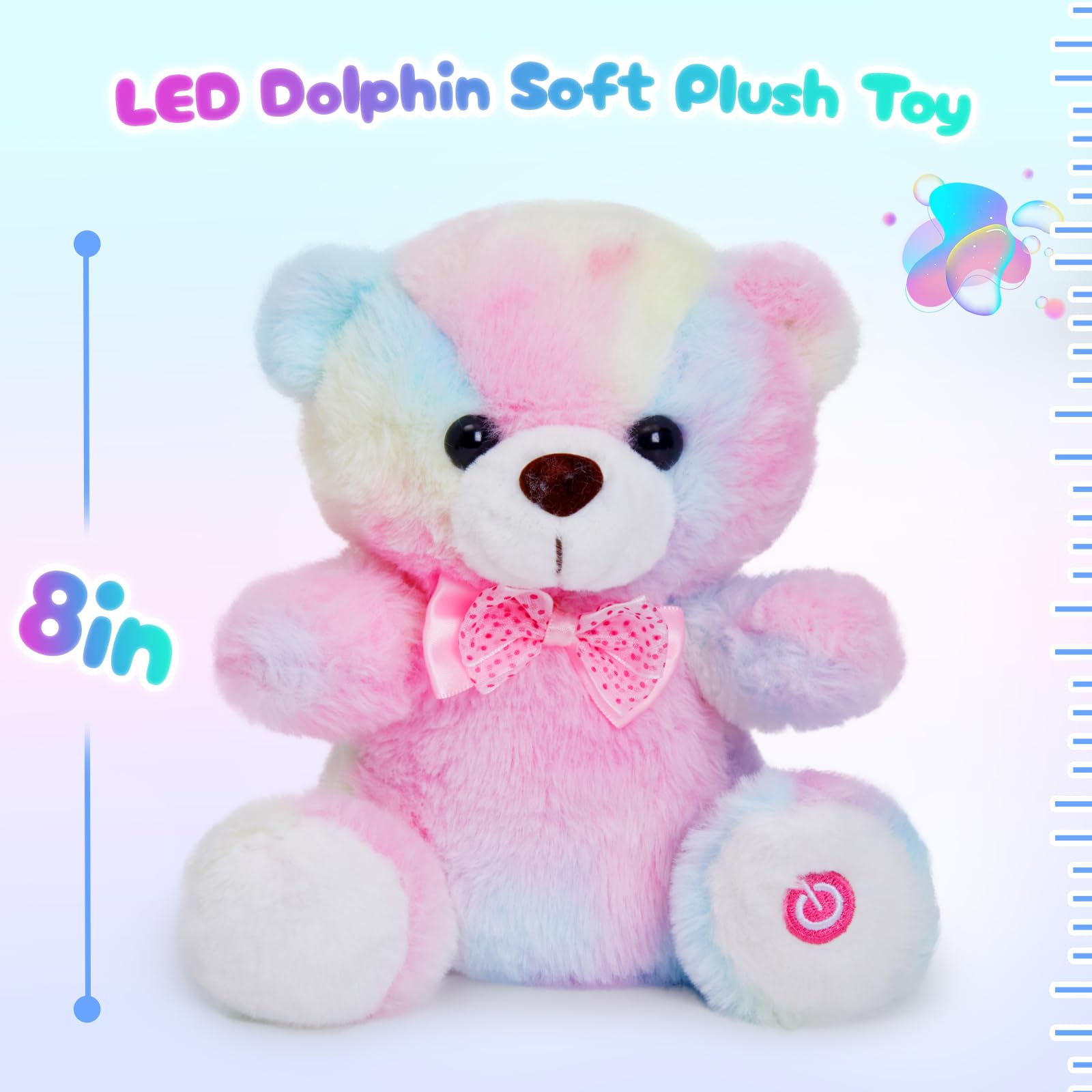 BSTAOFY Rainbow Teddy Bear front view showing rainbow fur and charm.