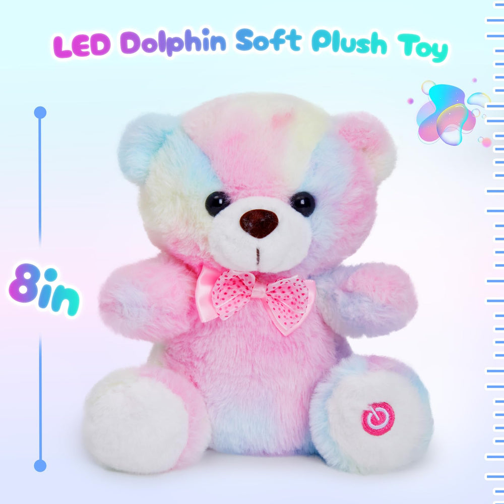 BSTAOFY Rainbow Teddy Bear front view showing rainbow fur and charm.