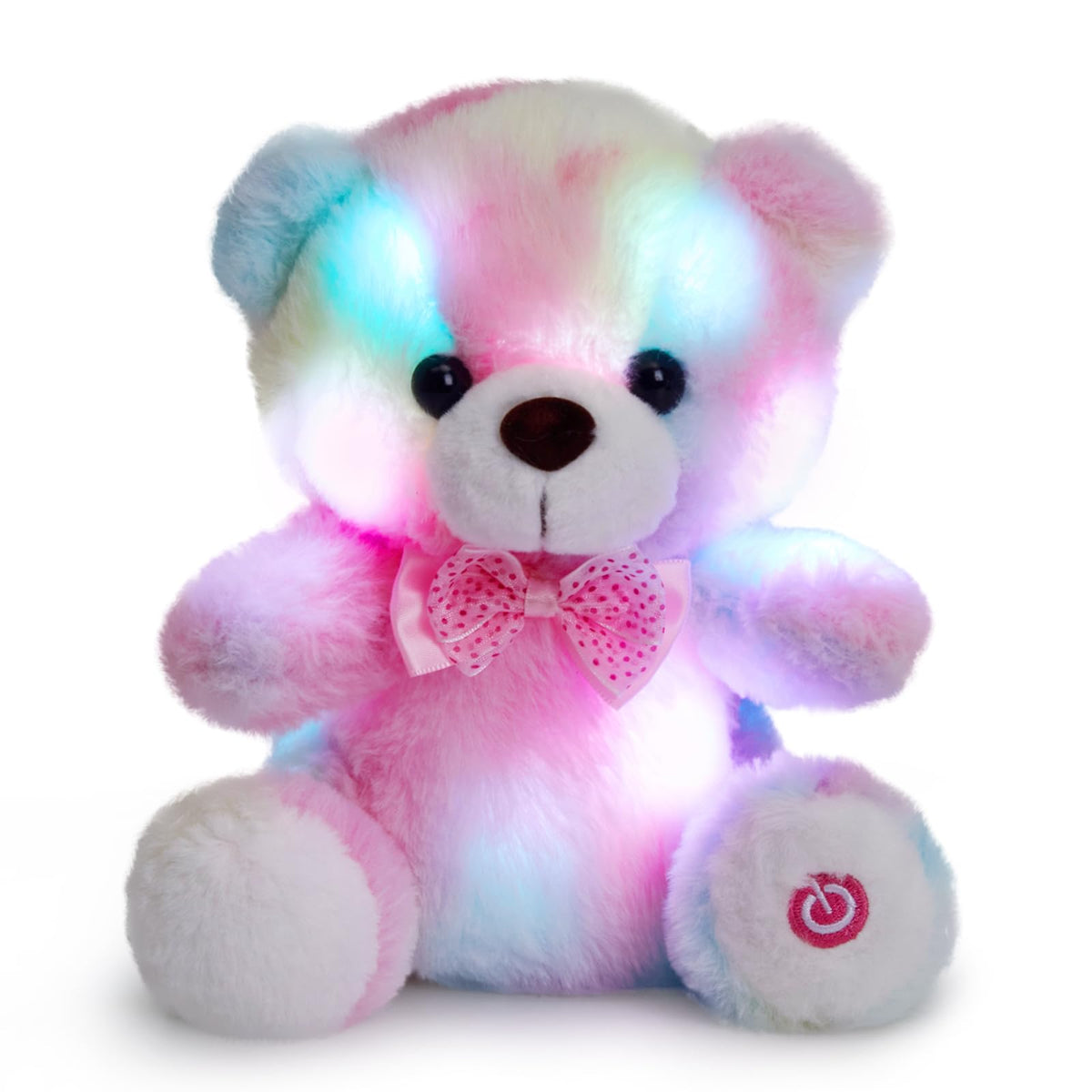 BSTAOFY Rainbow Teddy Bear LED nightlight in soft fur for cozy evenings.