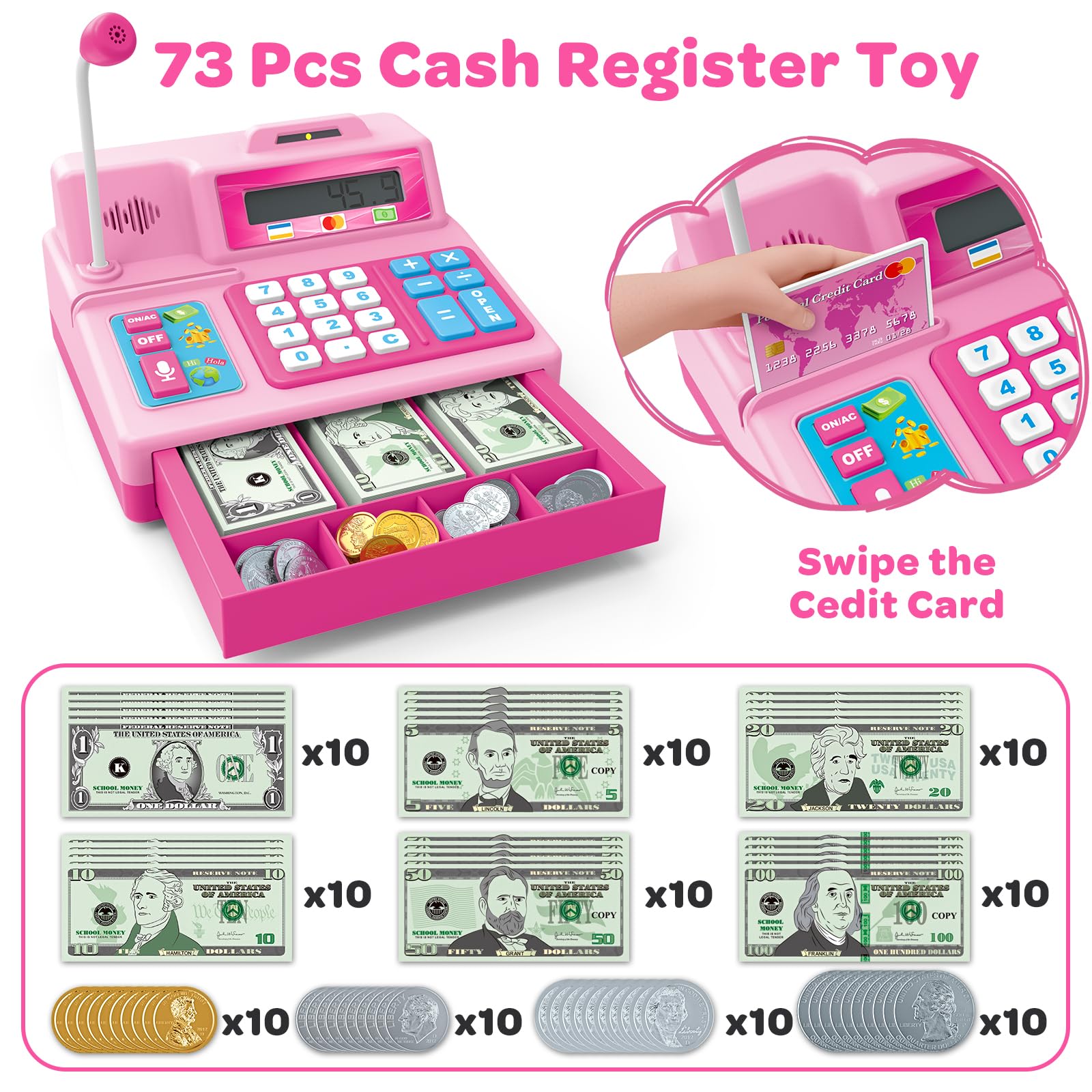Bstoyder 103-piece grocery store playset with cash and coins for creative math play.