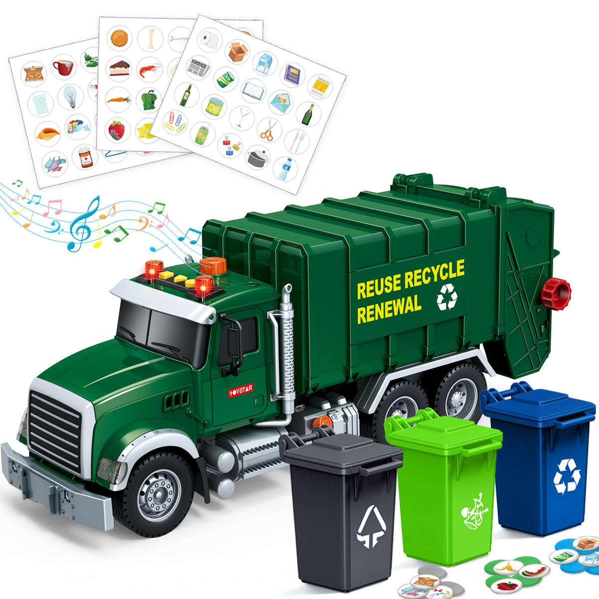 Bstoyder 15-inch garbage truck front view for realistic play and durable design.