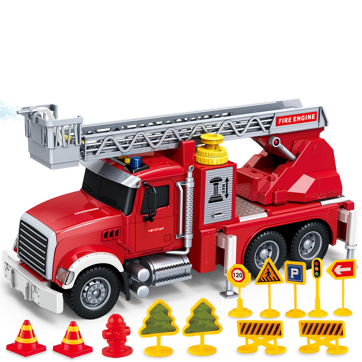 Bstoyder 15-inch fire truck with water hose for imaginative rescue play.