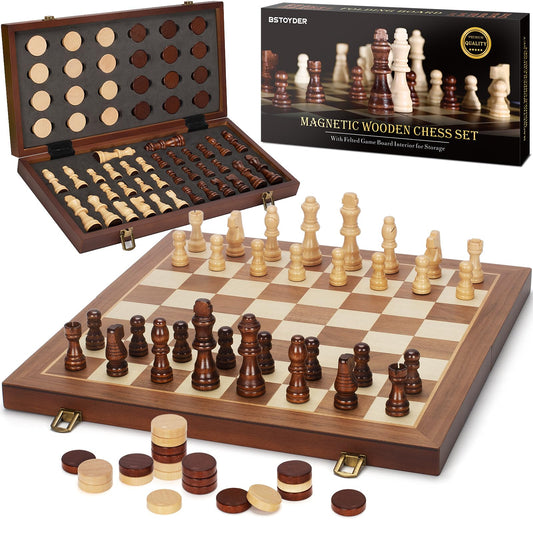 Bstoyder 2-in-1 magnetic chess board open for travel play.