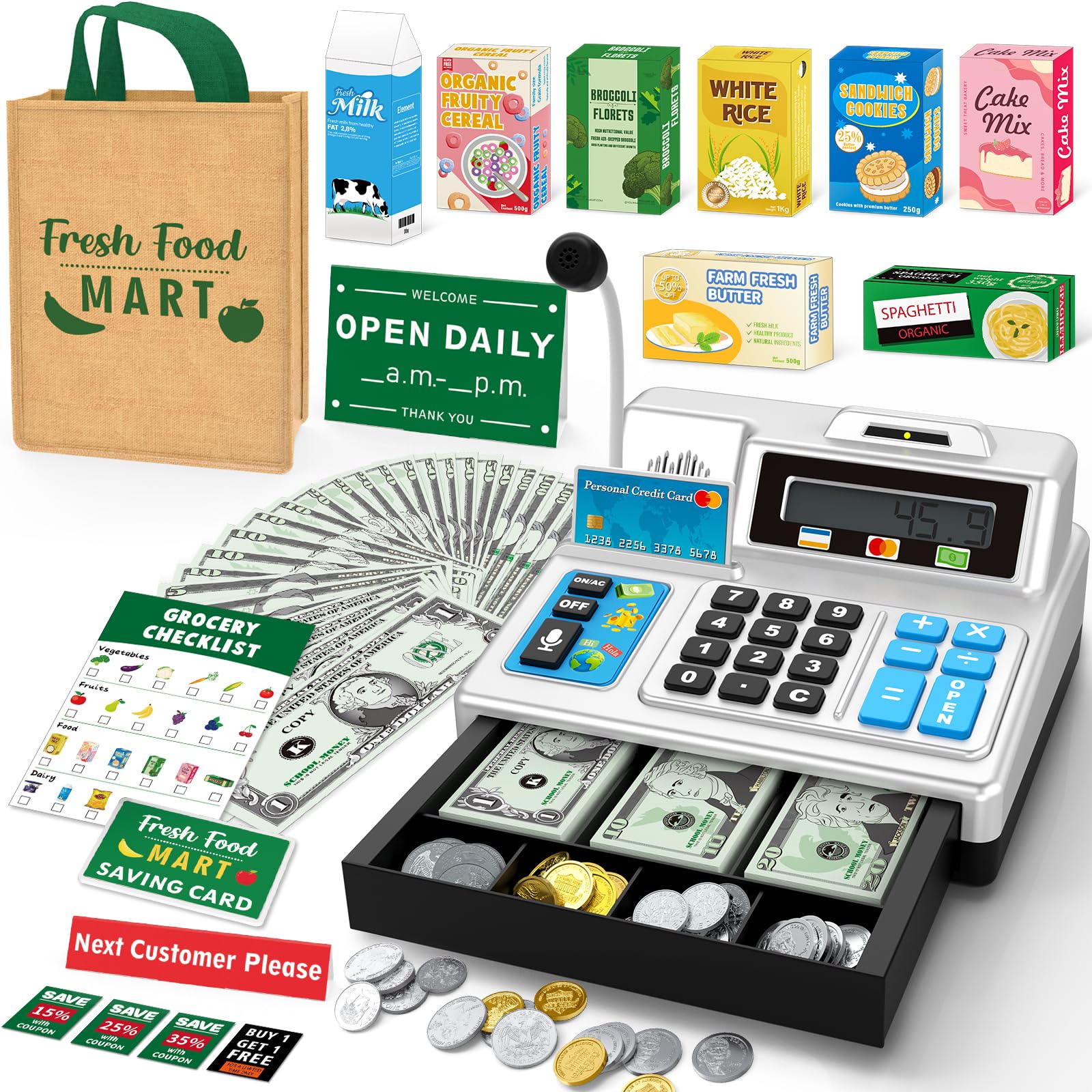 Bstoyder calculator cash register toy demonstrating pretend shopping with numbers
