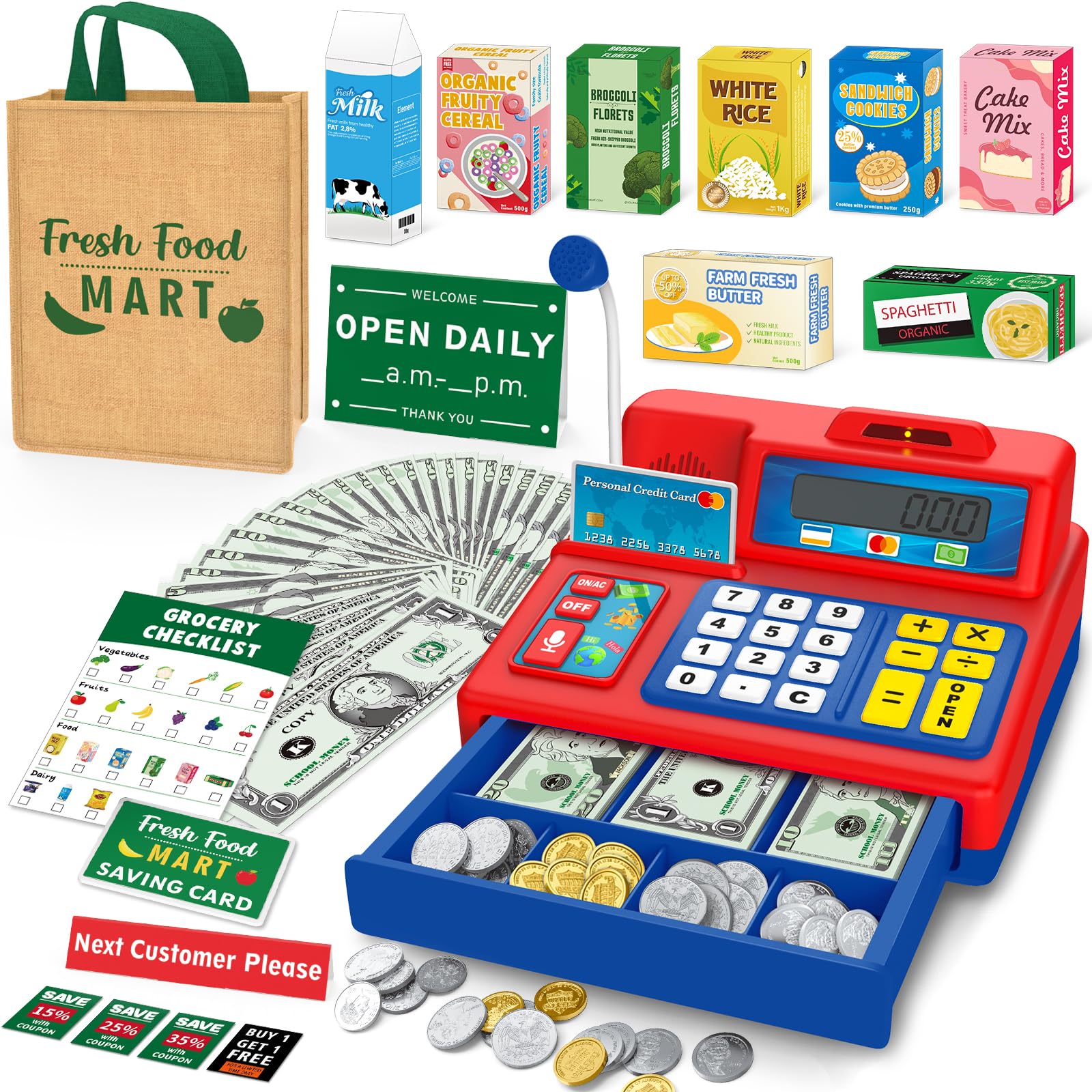 Bstoyder calculator cash register toy with realistic drawer for pretend shopping.
