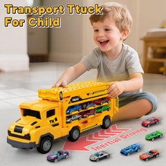 Bstoyder car carrier truck includes six durable metal cars for racing