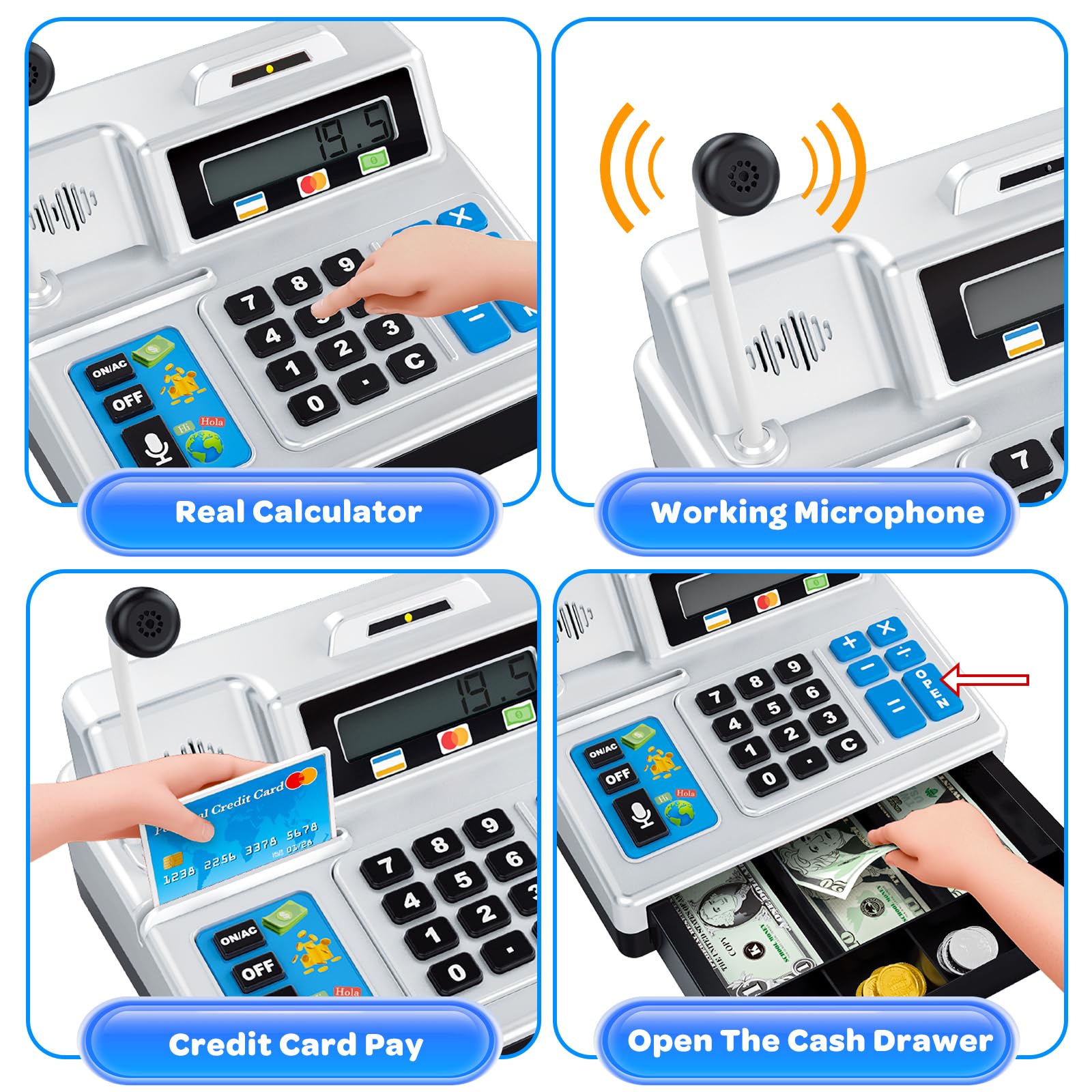 Bstoyder cash register microphone and sounds enhances interactive role play