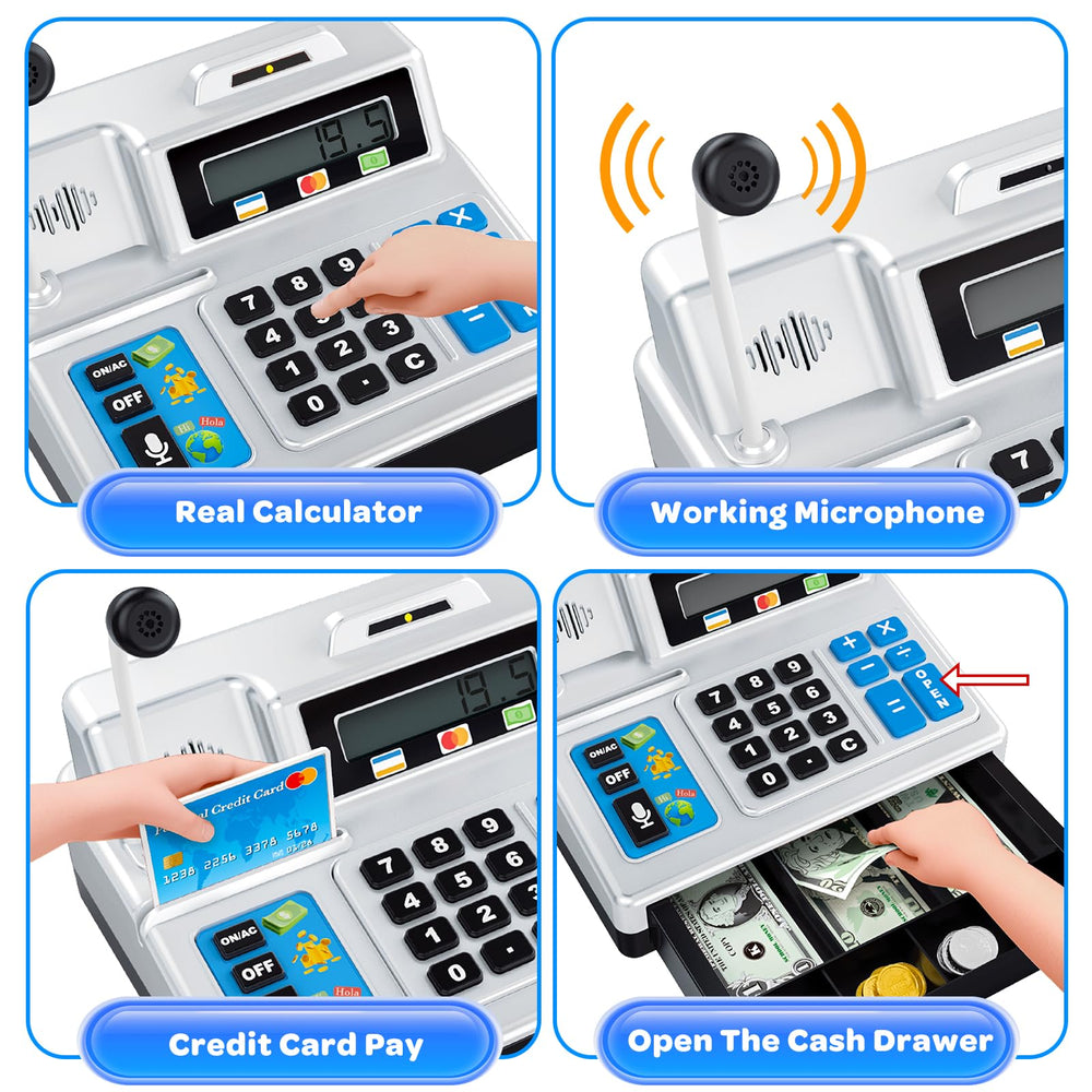 Bstoyder cash register microphone and sounds enhances interactive role play