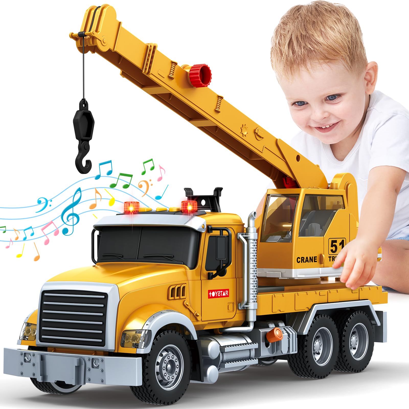 Bstoyder crane truck with lights and sounds encourages imaginative play.