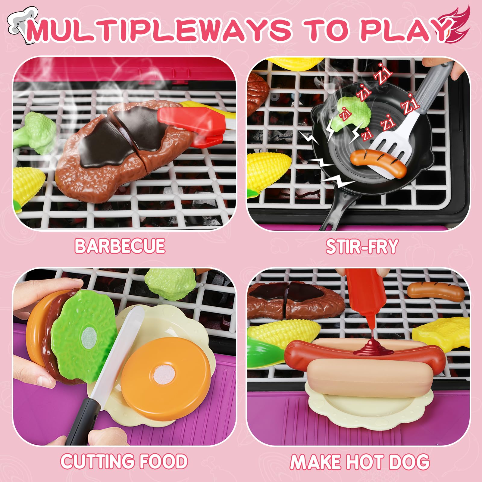 Bstoyder expandable side tables support prep during pretend cooking.