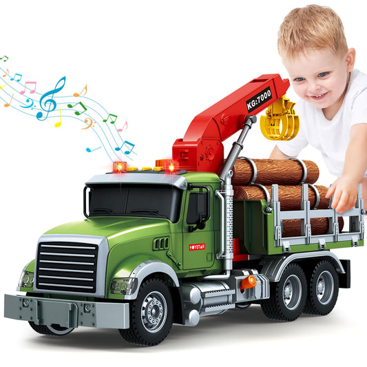 Bstoyder farm logging truck crane in action, improving hand-eye coordination during play.
