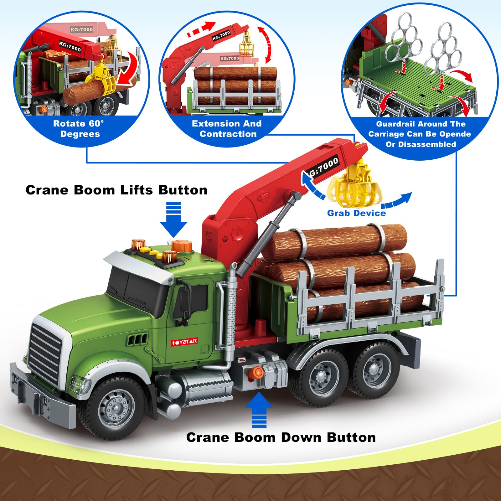 Bstoyder logging truck with trunks demonstrates imaginative pretend logging scenarios.