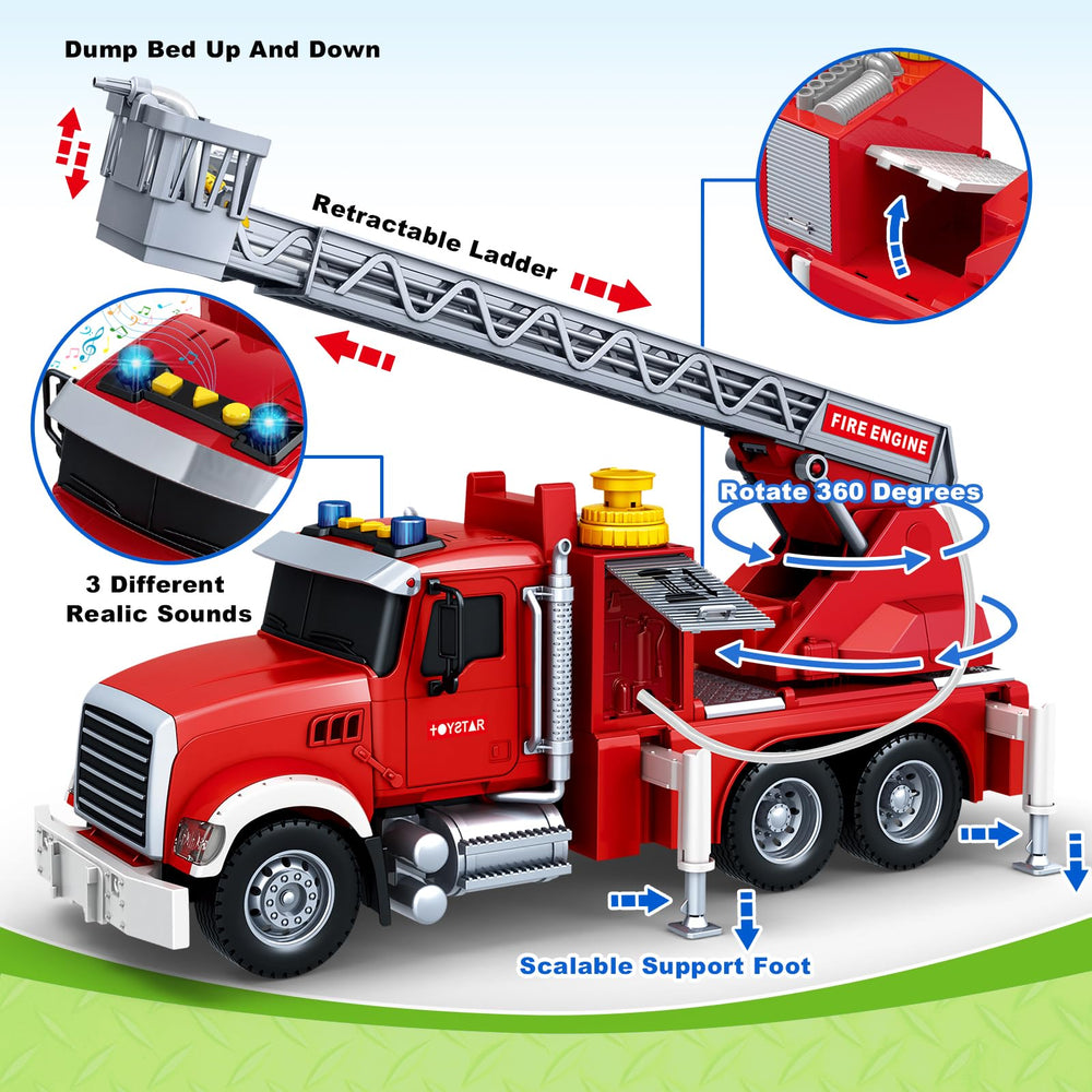 Bstoyder fire truck ladder extension and rotation for realistic rescue scenarios.