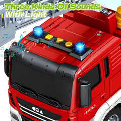 Bstoyder fire truck ladder tilts and rotates for varied firefighting simulations.
