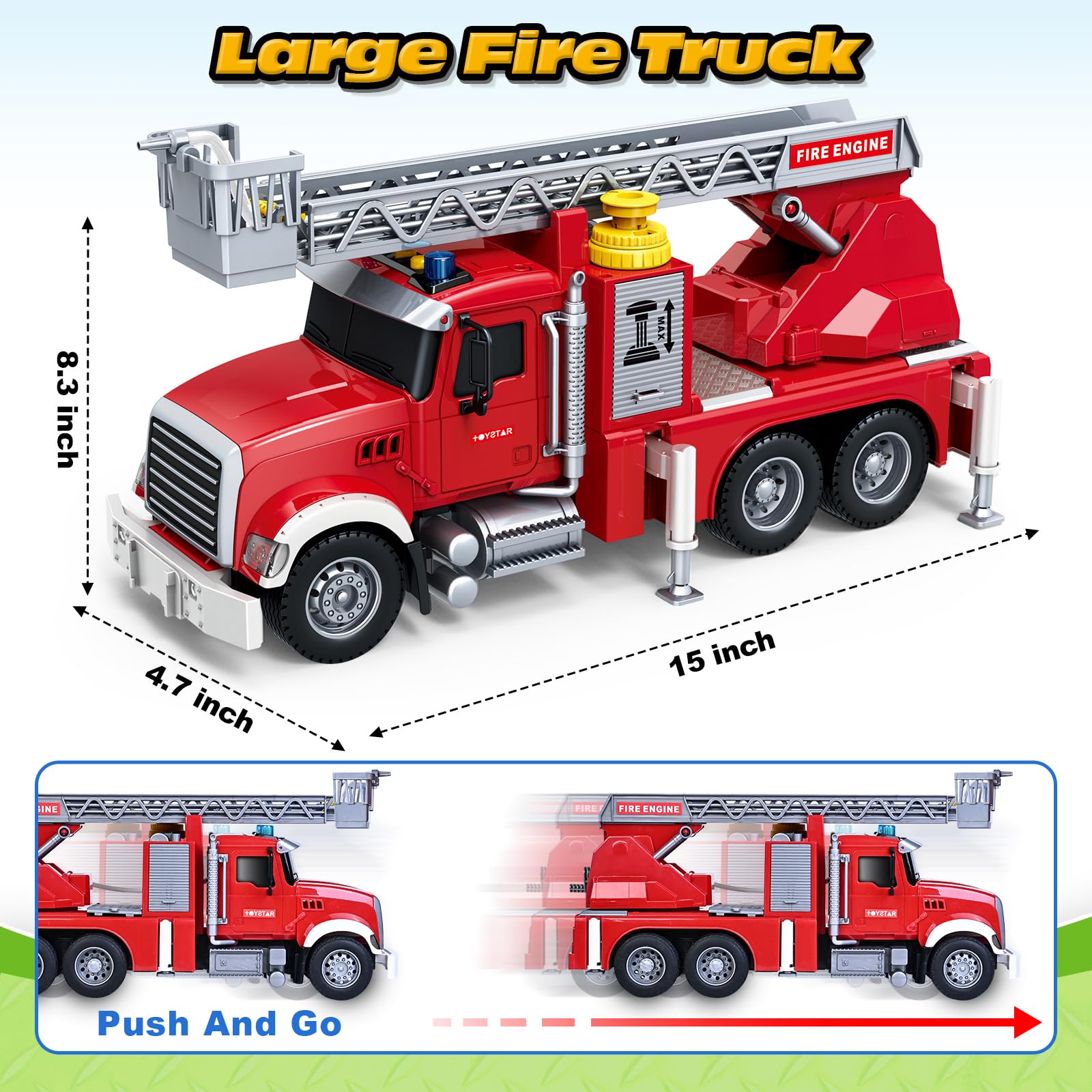 Bstoyder fire truck lights and sounds enhance active roleplay.