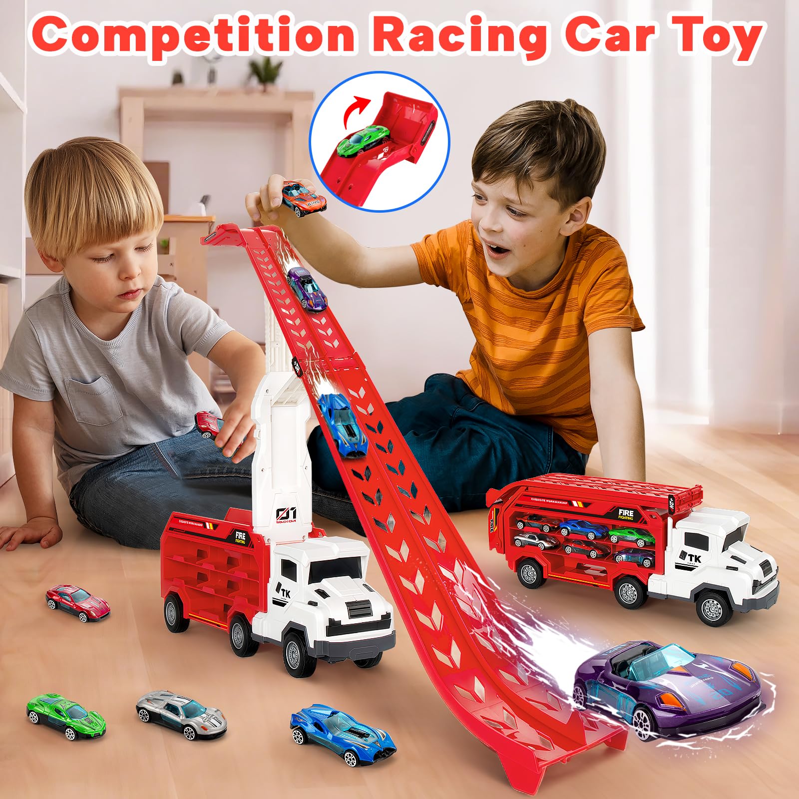 Front grille exit lets cars speed out for dramatic replays.