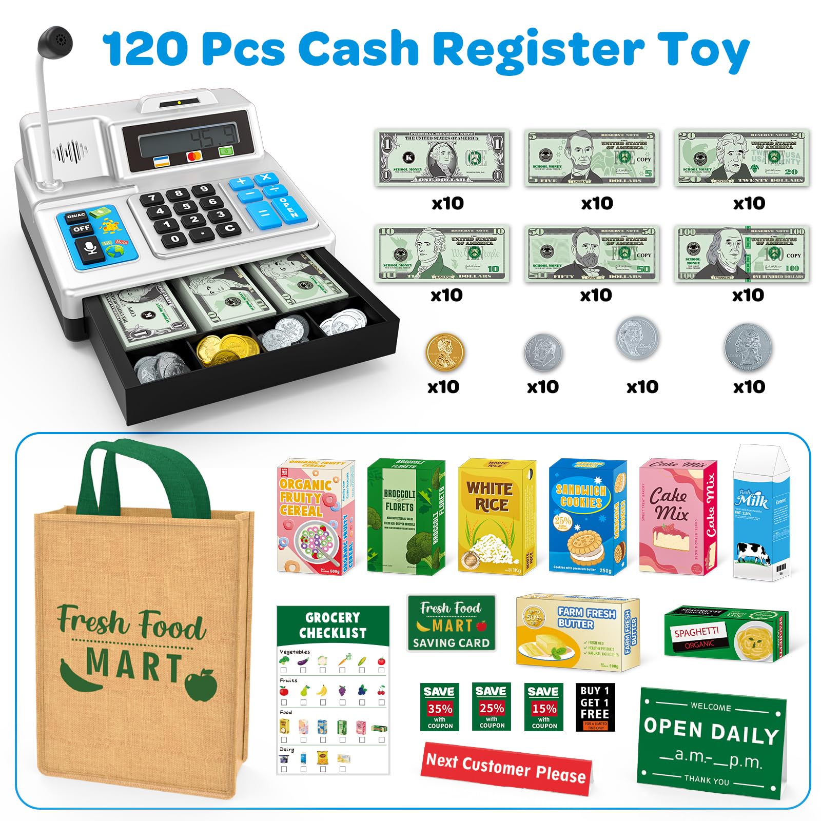 Bstoyder grocery store 120-piece set sparks imaginative play and counting