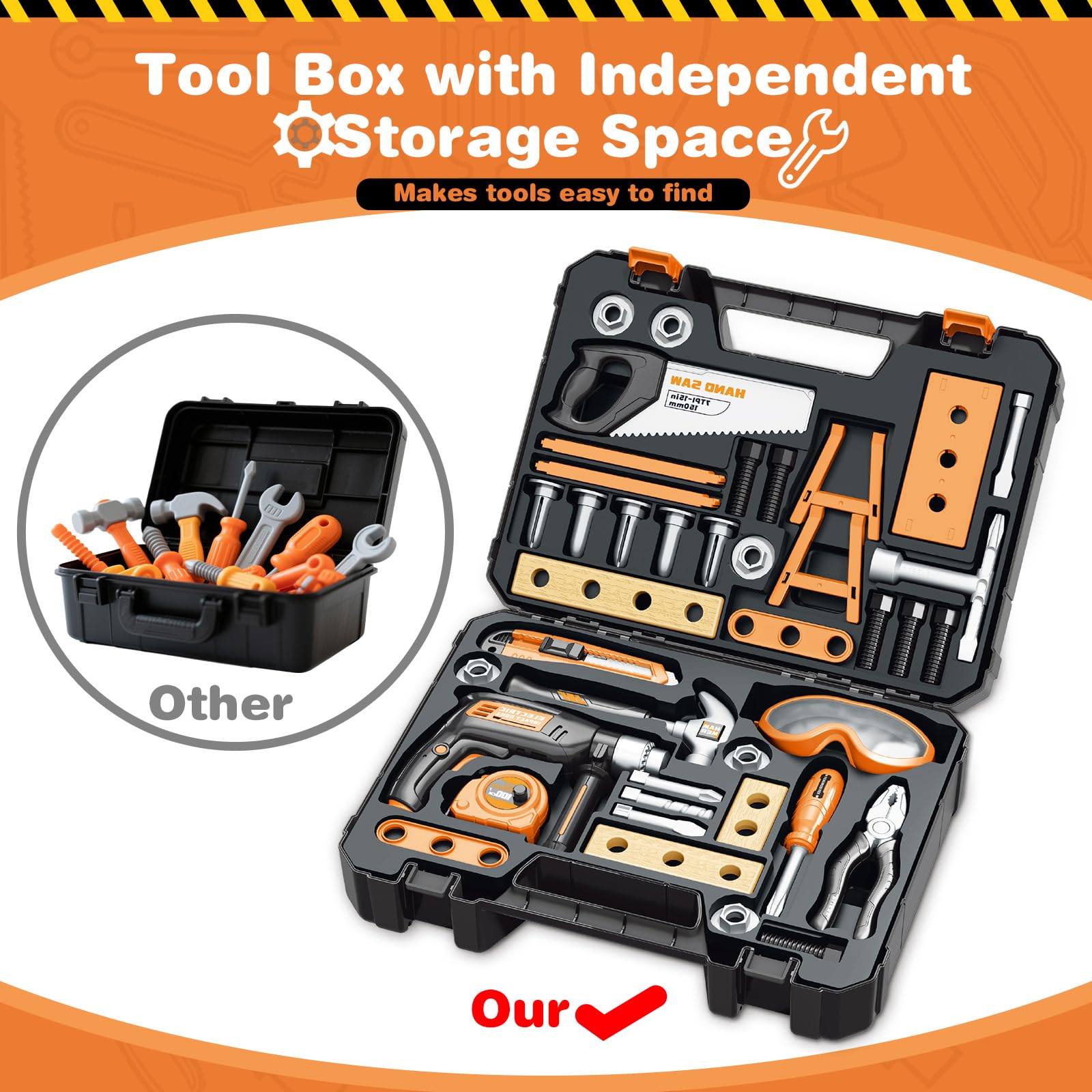 Bstoyder toy hammer and screwdriver boosts fine motor skills during play.