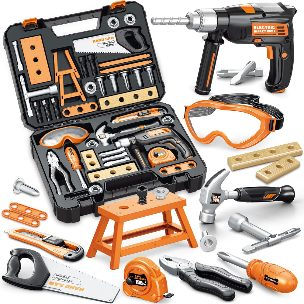 Bstoyder Kids Tool Set toolbox open with 41 tools for imaginative building.
