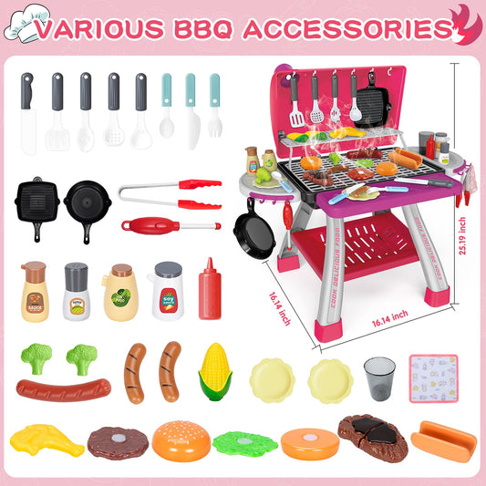 Bstoyder pink barbecue with smoke feature enhances pretend grilling scenes.