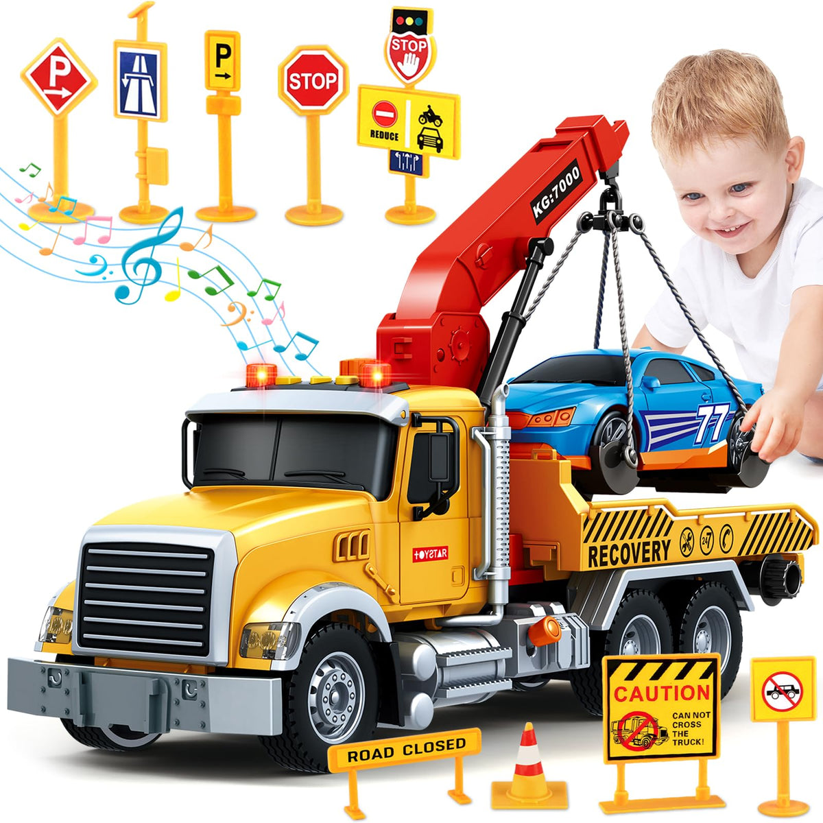 Bstoyder 15-inch tow truck with lift for imaginative rescue play