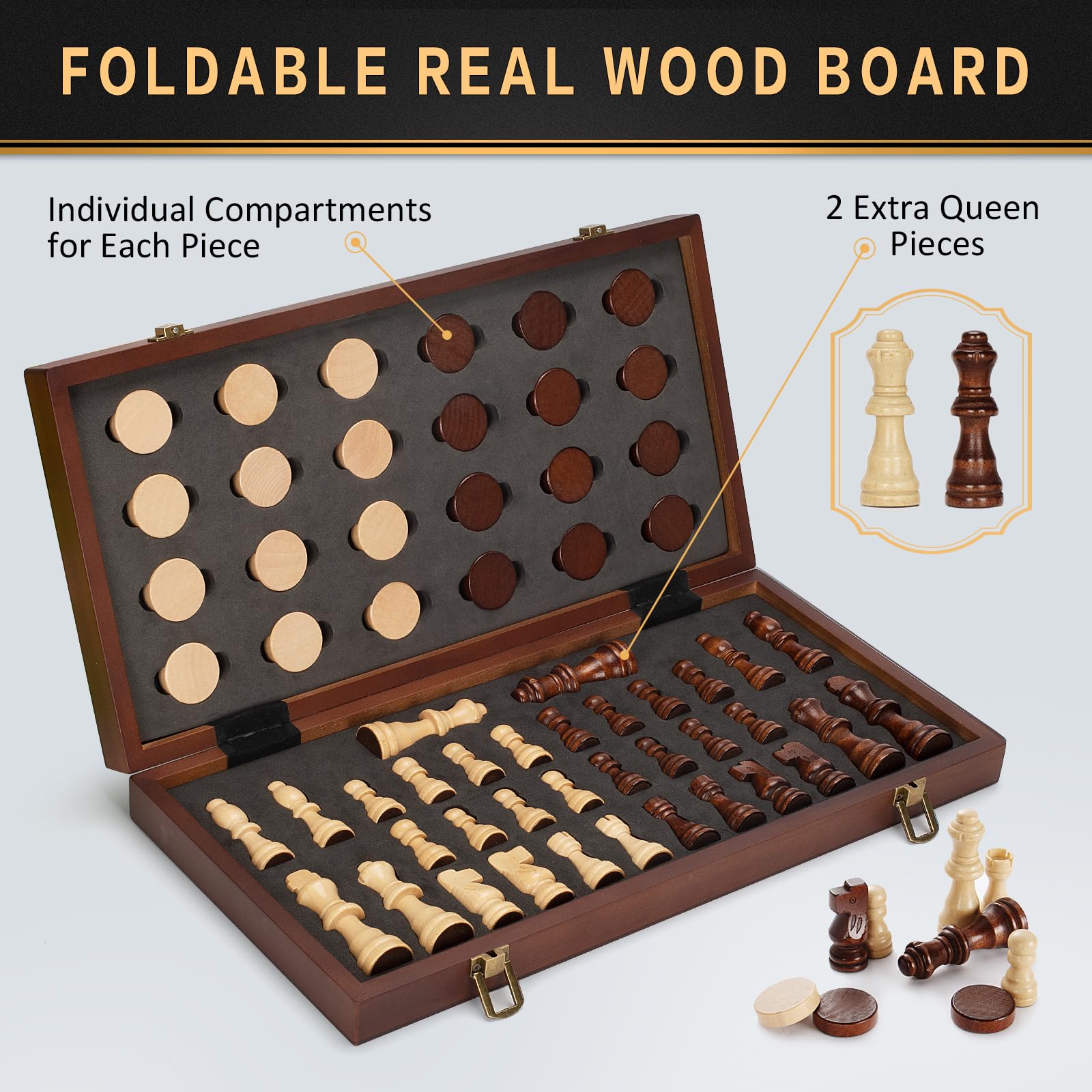 Bstoyder two extra queens included for flexible chess setups.