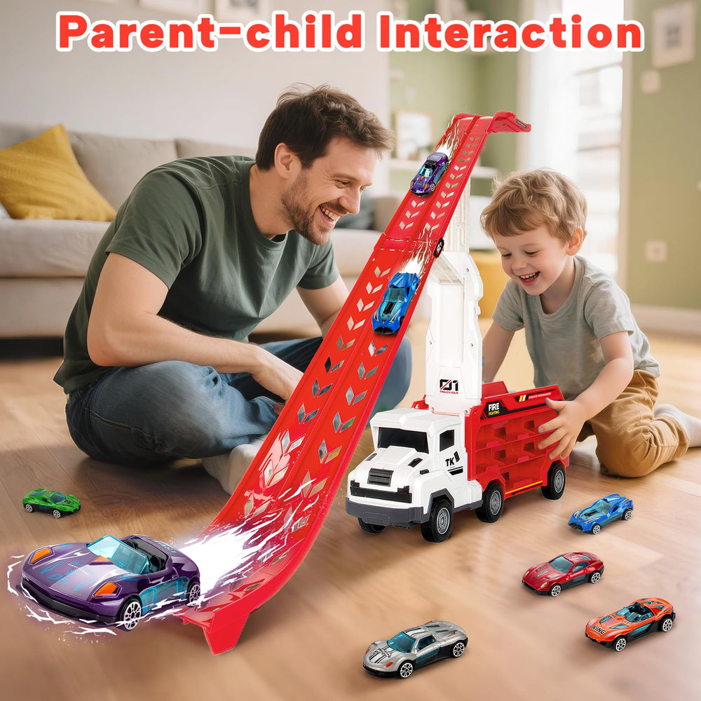 Two green racing tracks support competitive play for friends or siblings.