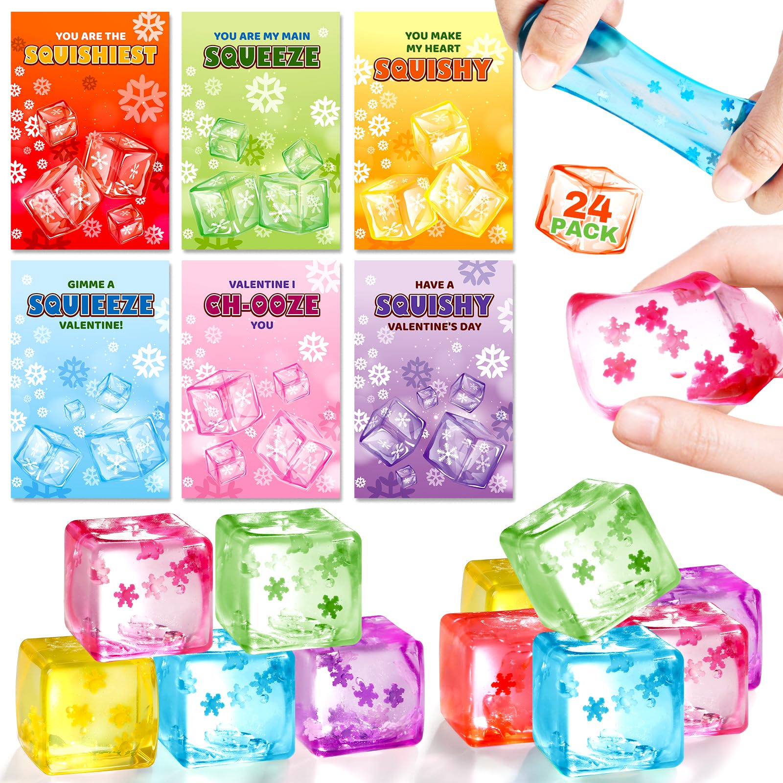Bstoyder Valentine’s snow cube squeeze ball with glitter, ideal for classroom exchanges