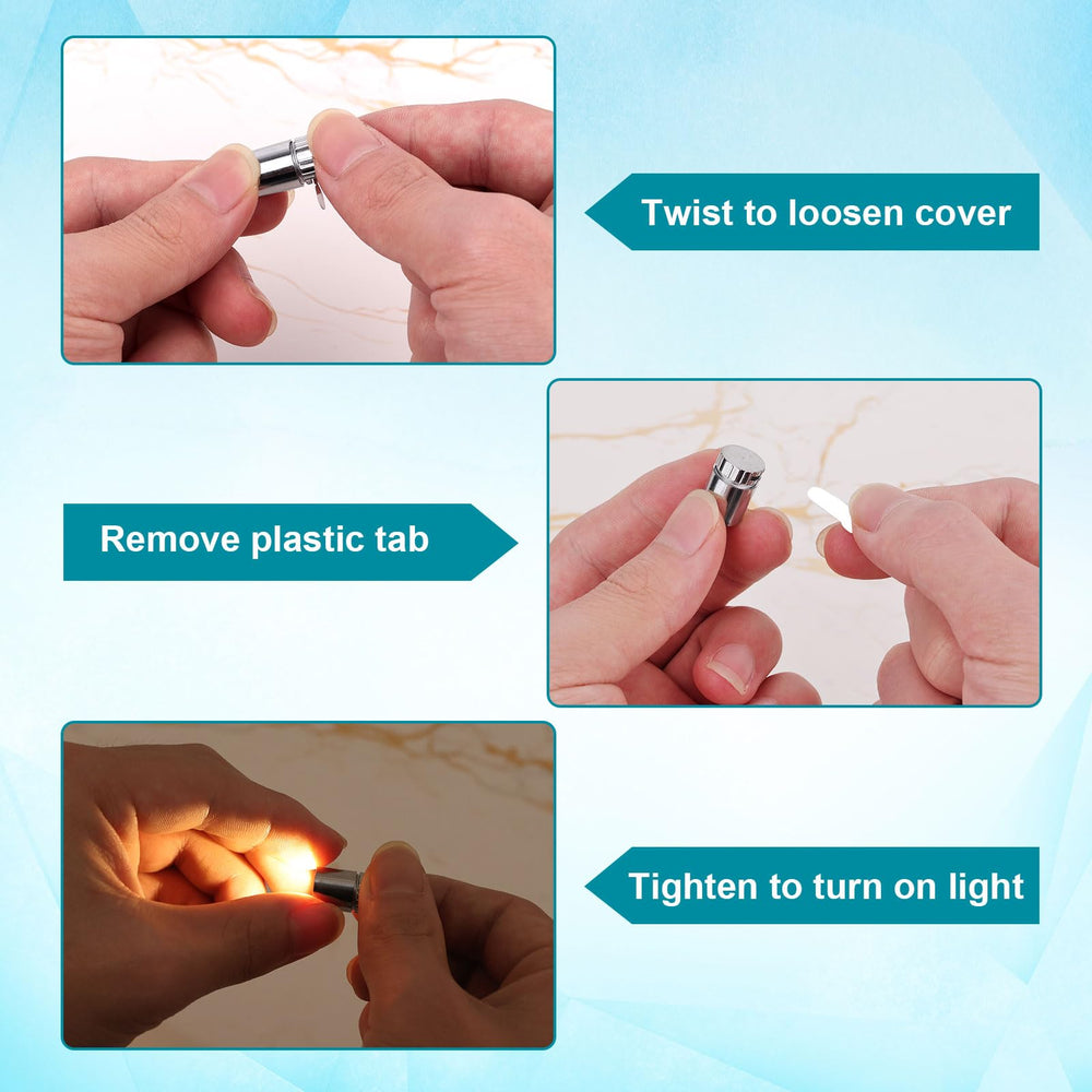 BTFO tiny lights feature twist-to-activate design for easy use.