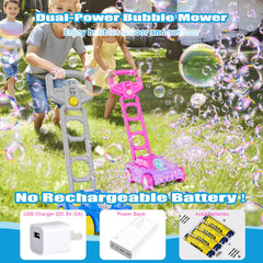 Bttyu Bubble Lawn Mower runs on AA batteries for portable use.