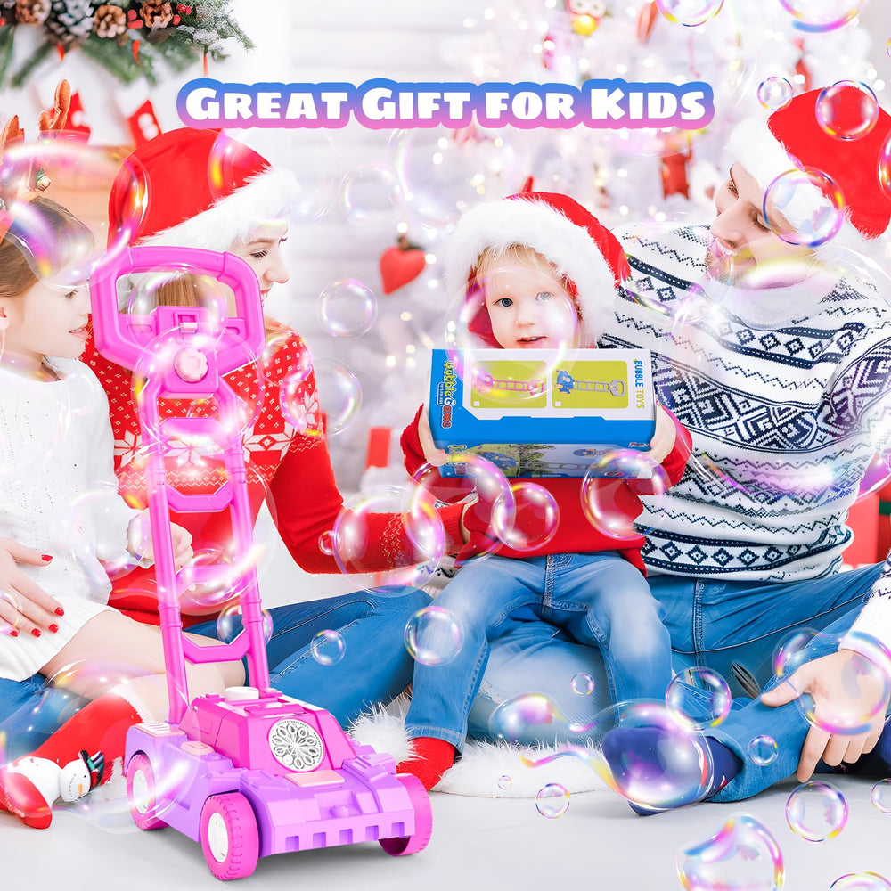 Bttyu Bubble Lawn Mower creates bubbles in the sky for outdoor fun.