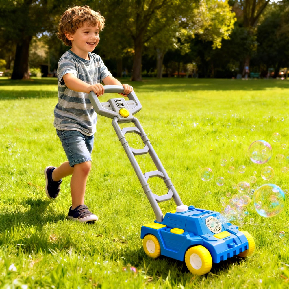 Top-fill design on Bttyu Bubble Lawn Mower for easy refills.