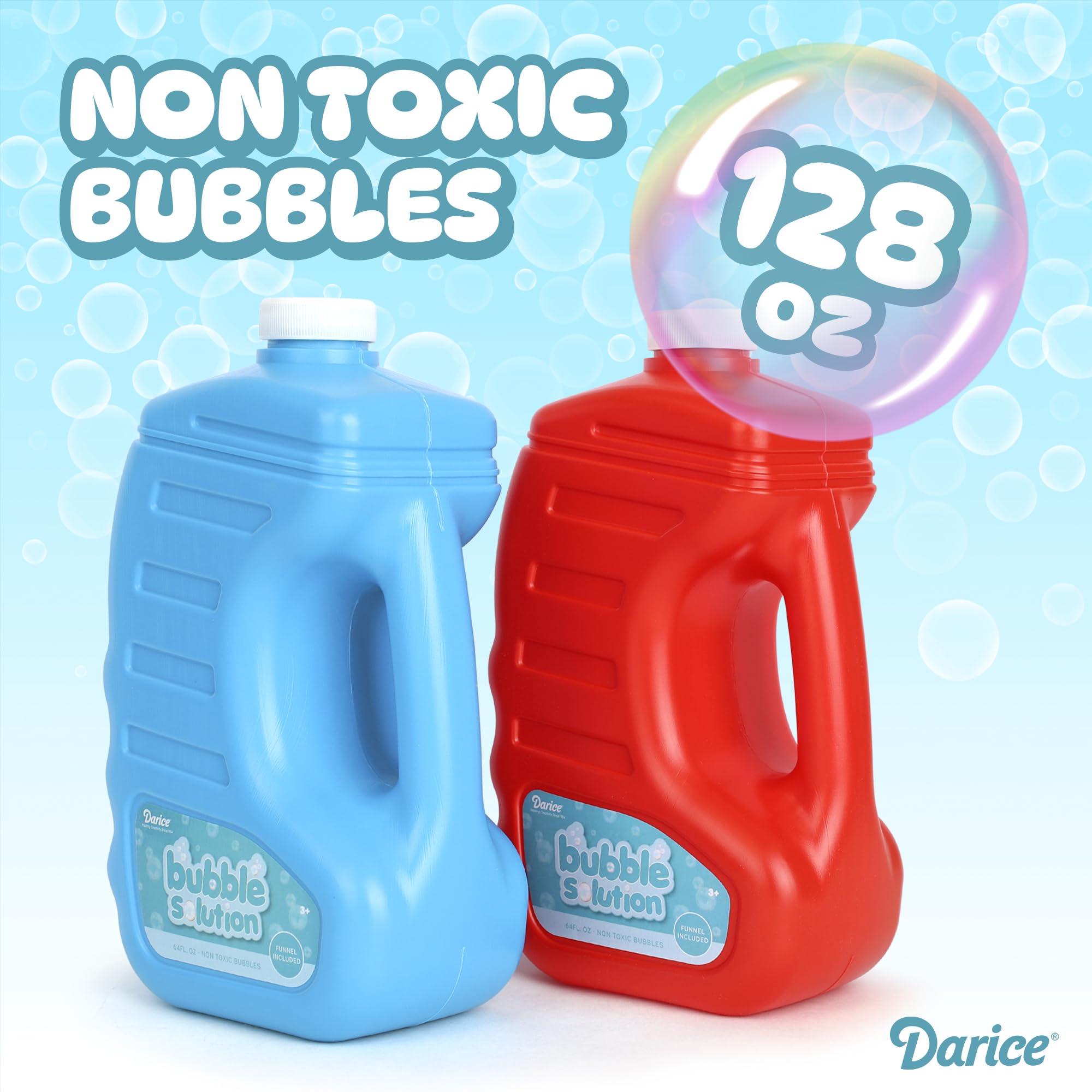 Bubble Play Darice 128oz bubble solution refill bottle guiding quick outdoor setups.