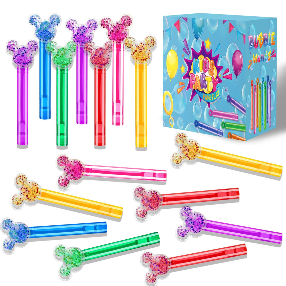 24PCS Bubble Wands in glitter colors for colorful birthday party favors.