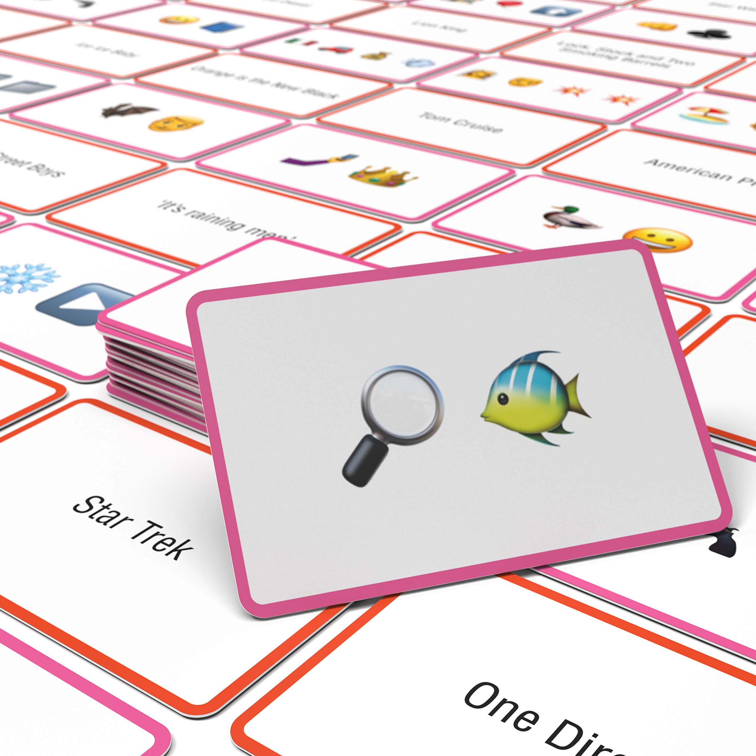 Emoticon prompt cards feature iconic clues for party guessing fun