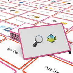 Emoticon prompt cards feature iconic clues for party guessing fun