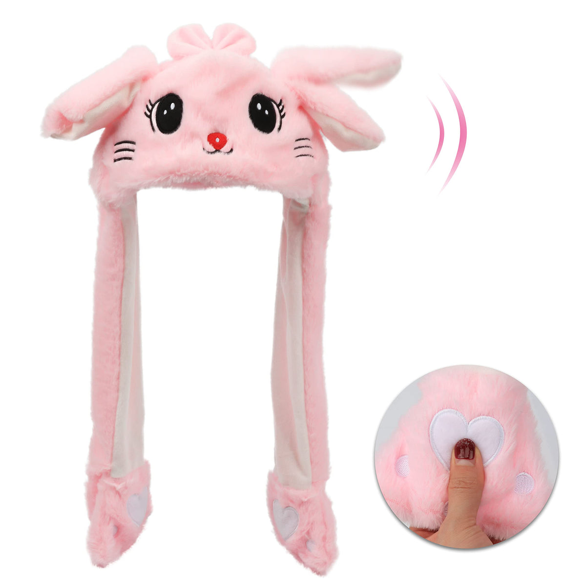 Bubblepompom kitty hat close-up shows movable ears and plush comfort.